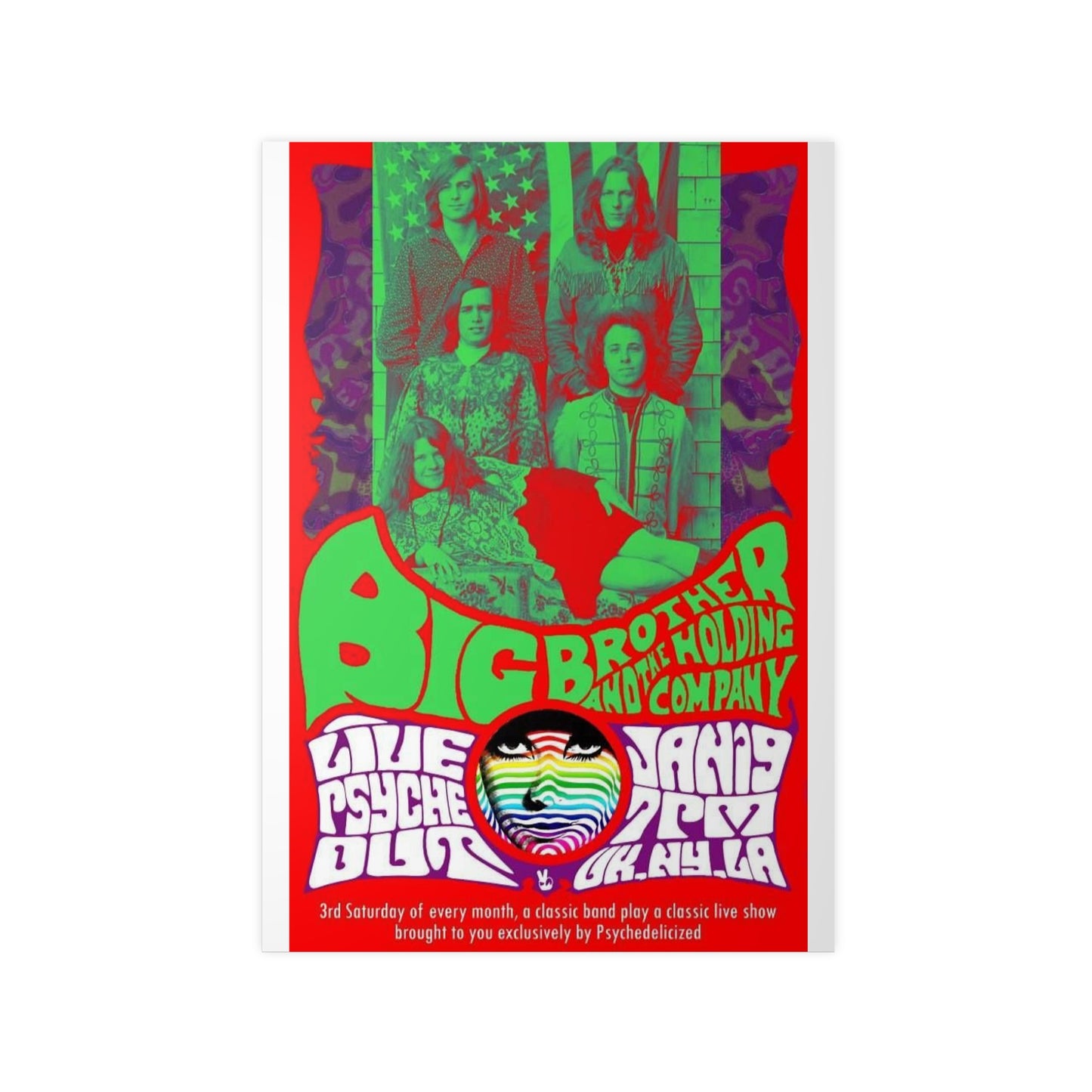 Psychedelic Rock Poster — Big Brother & The Holding Company Vintage Concert Art Photopaper Poster