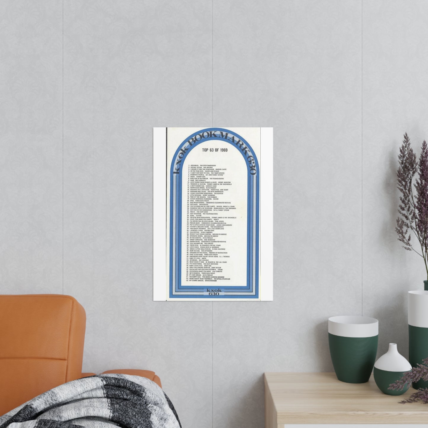 Vintage Top 63 of 1969 Music Poster — Retro Blue Arch Photopaper Print