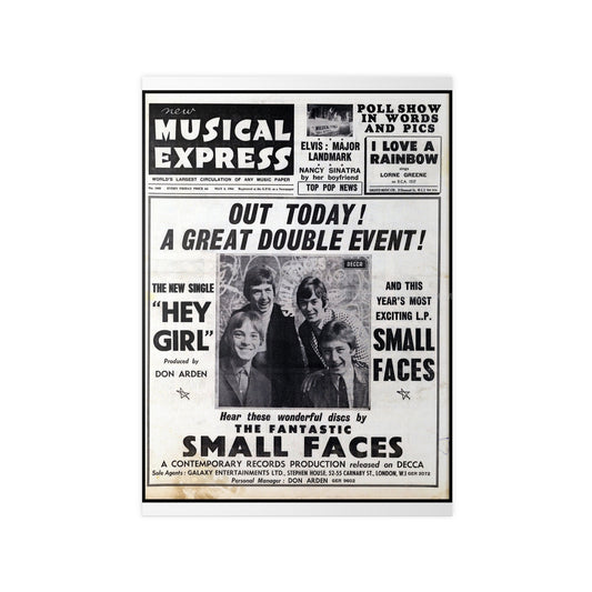Photopaper Poster — Vintage 'Musical Express' Small Faces Concert Print