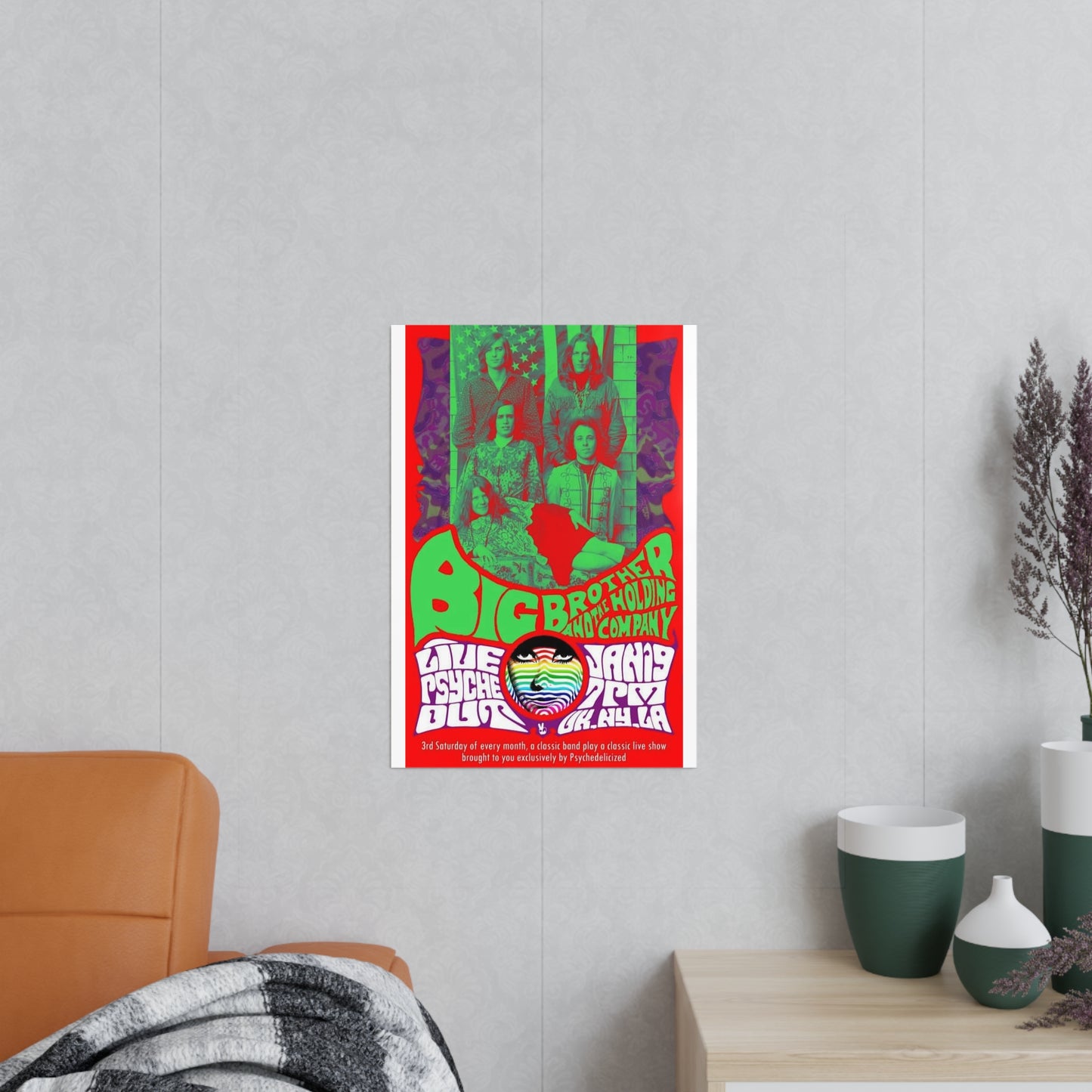 Psychedelic Rock Poster — Big Brother & The Holding Company Vintage Concert Art Photopaper Poster