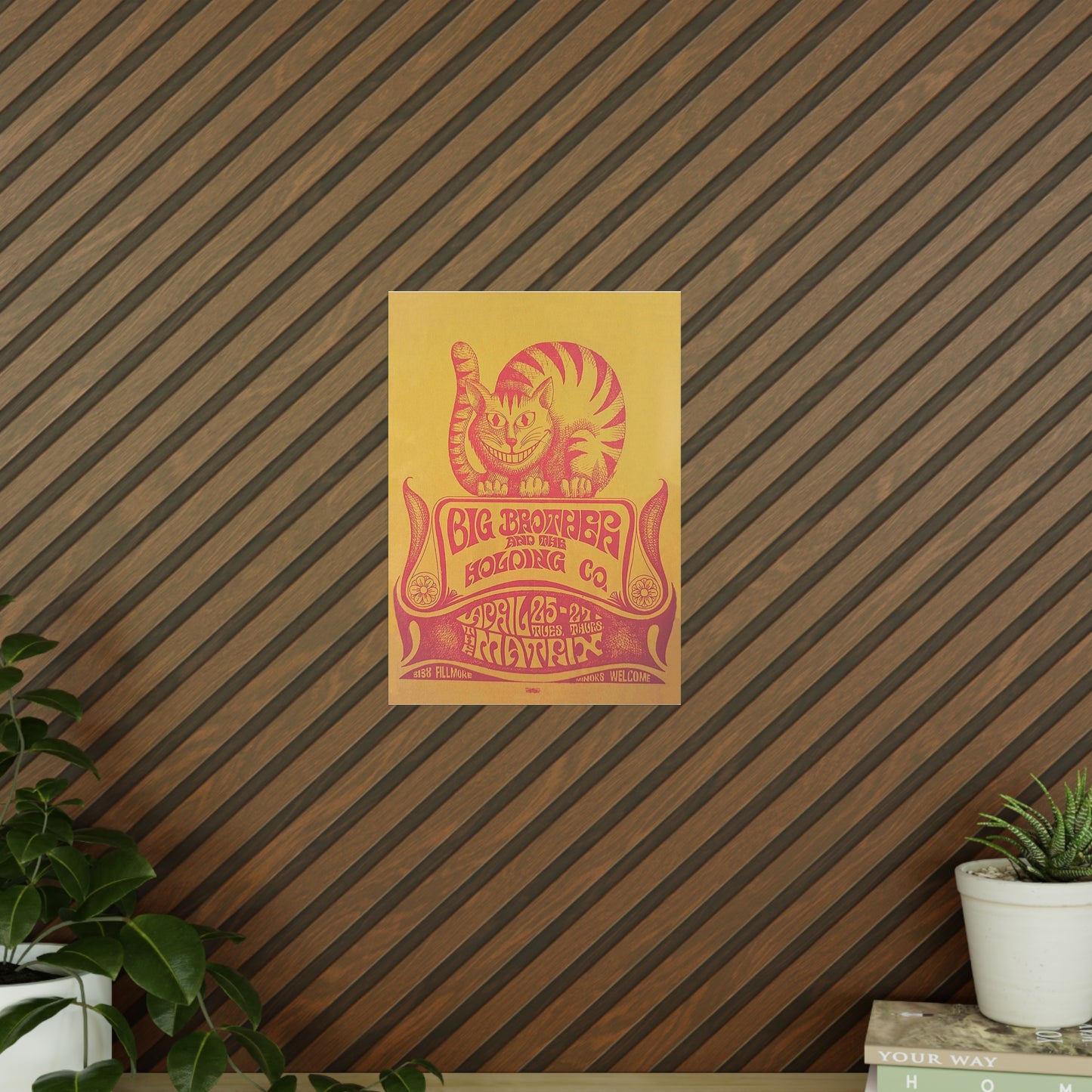 Psychedelic Cat Concert Poster — Retro Yellow & Pink Photopaper Art Print