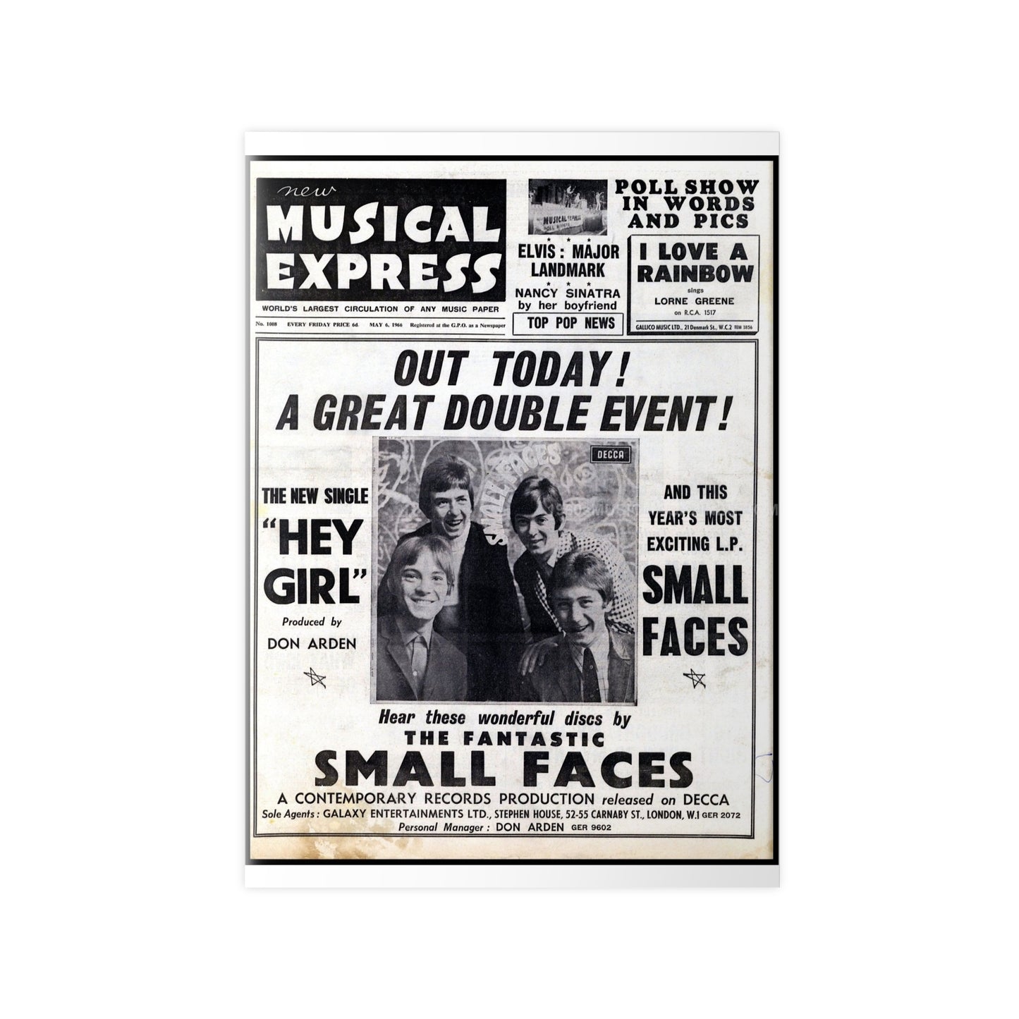 Photopaper Poster — Vintage 'Musical Express' Small Faces Concert Print