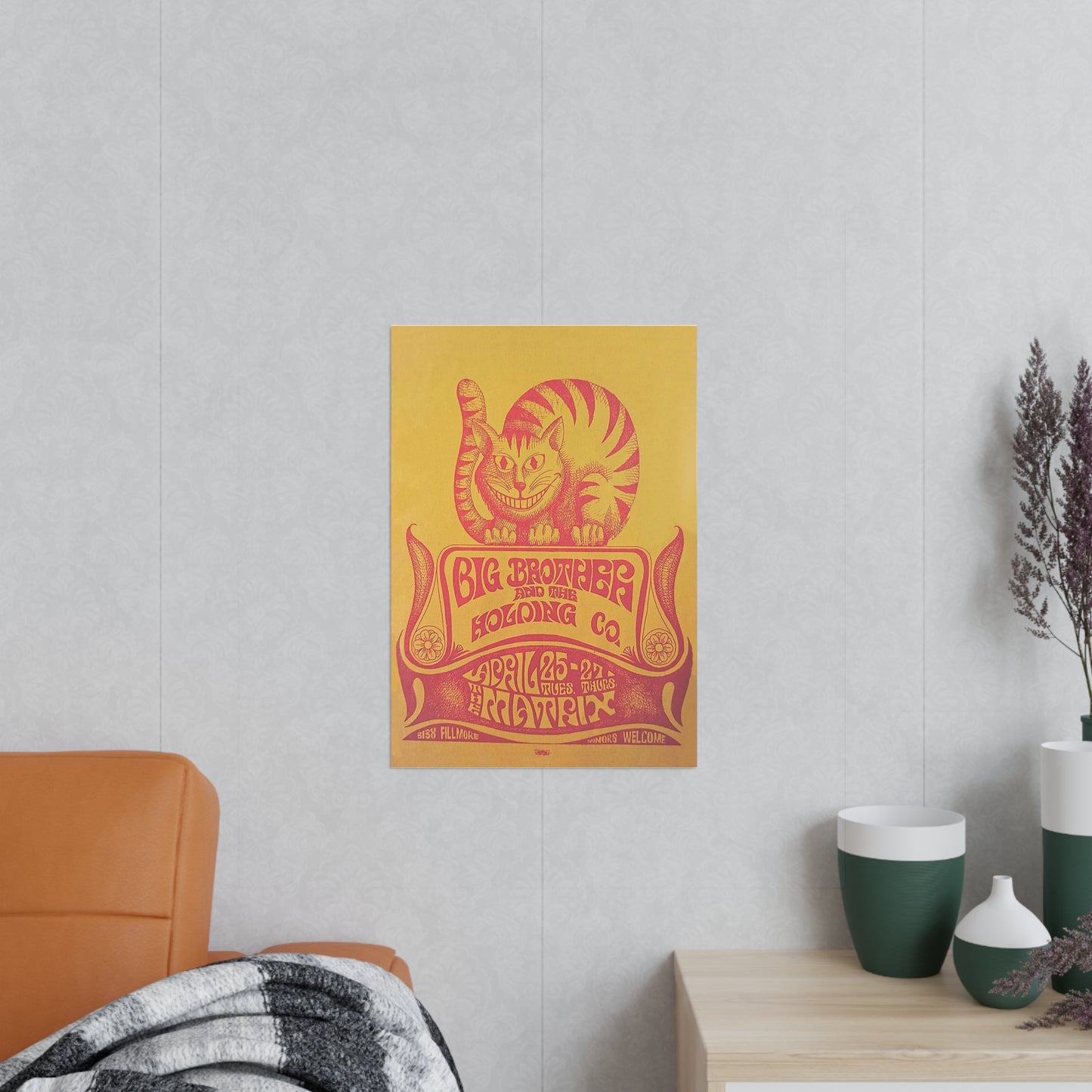 Psychedelic Cat Concert Poster — Retro Yellow & Pink Photopaper Art Print