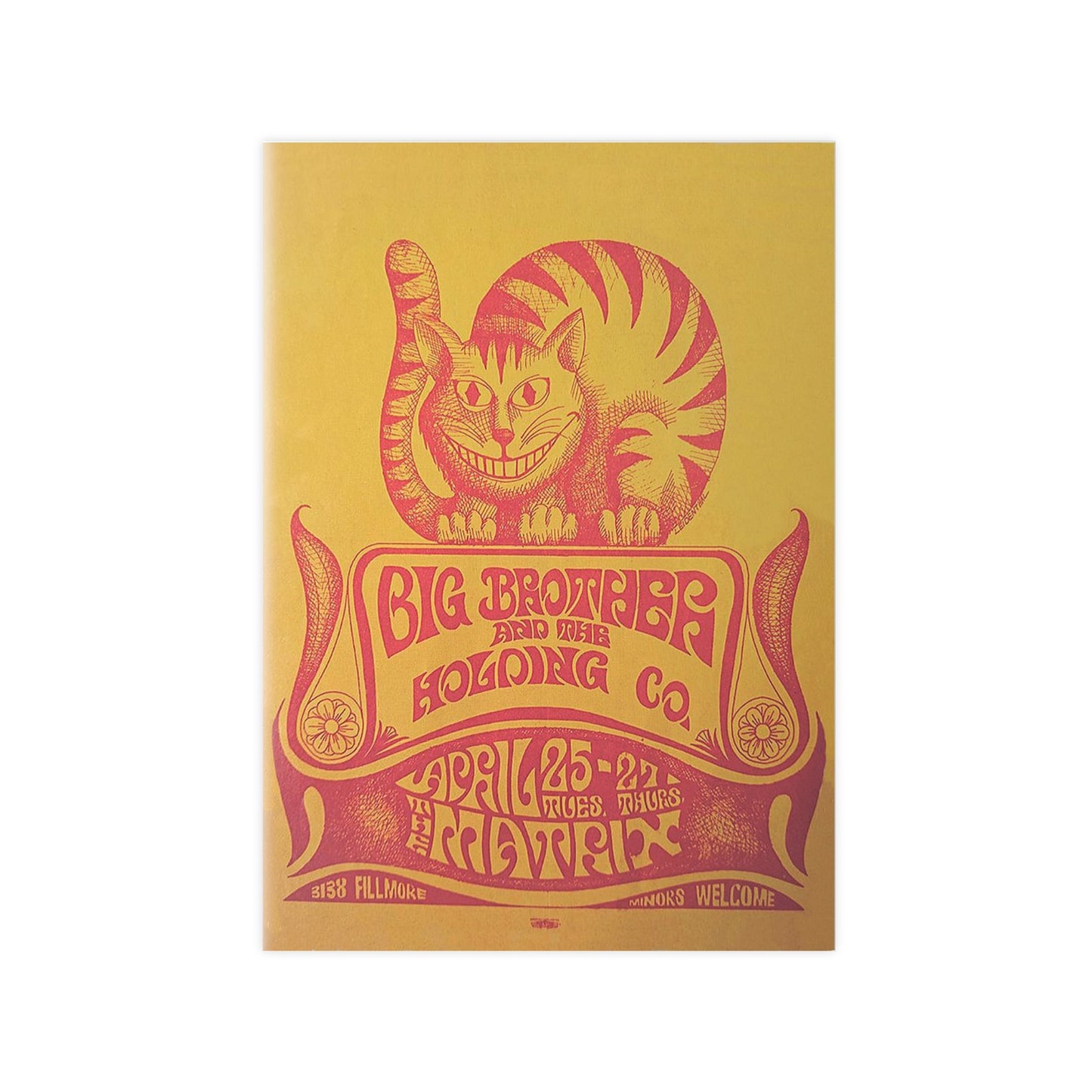 Psychedelic Cat Concert Poster — Retro Yellow & Pink Photopaper Art Print