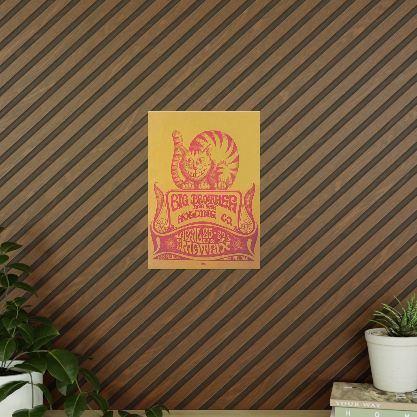 Psychedelic Cat Concert Poster — Retro Yellow & Pink Photopaper Art Print